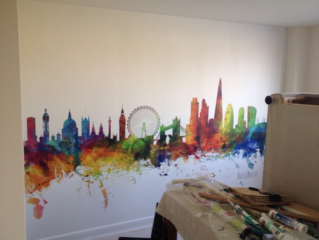 Colourful feature wall painted by Harmer Decor