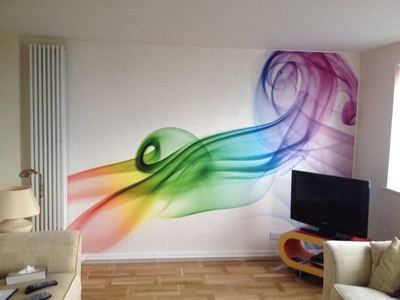 Colourful feature wall painted by Harmer Decor